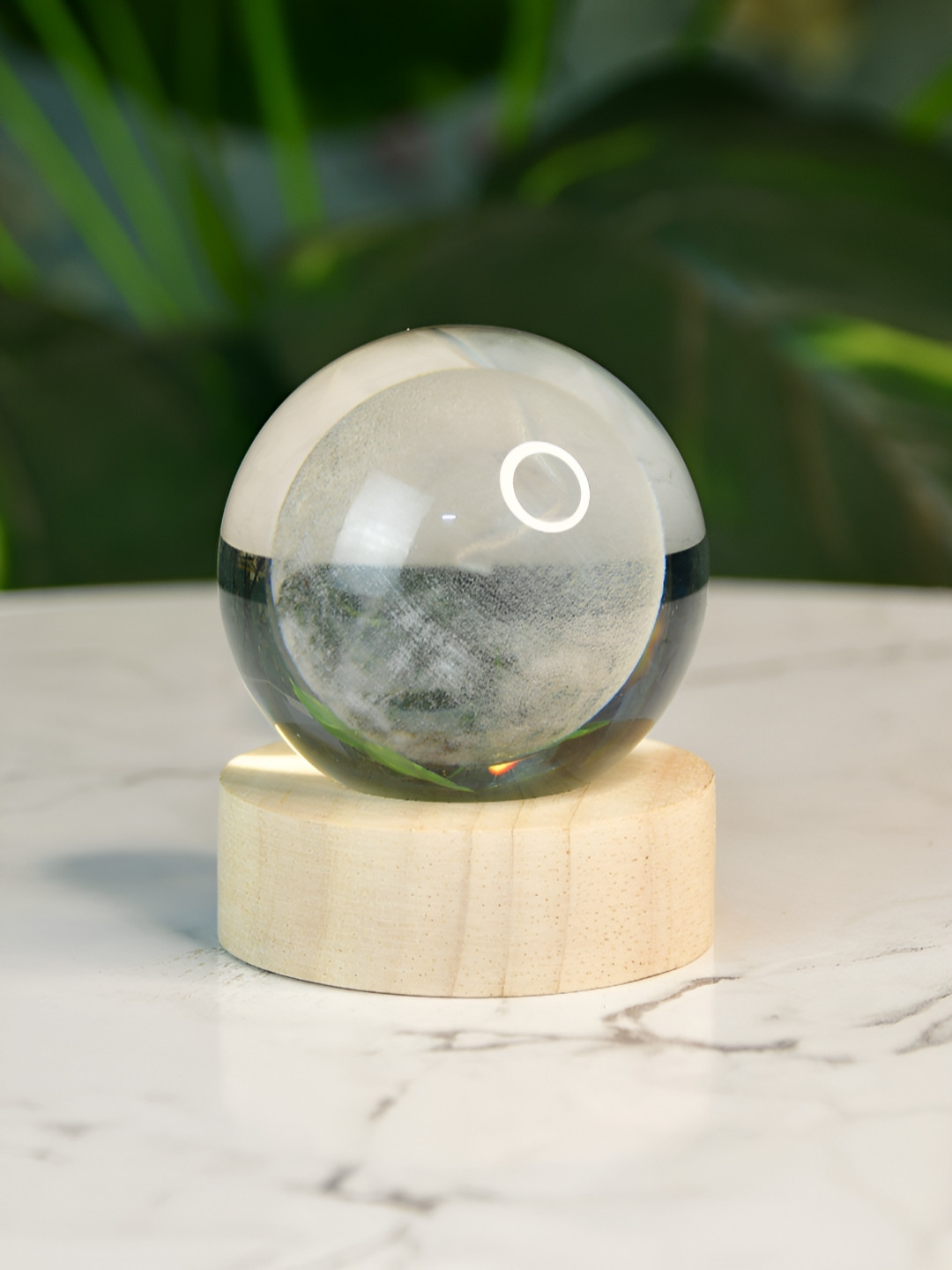 SOWPEACE Crystal Ball Lamp with Glow Beige Glass Glossy Living Room Small Showpiece - 3.3 Inches