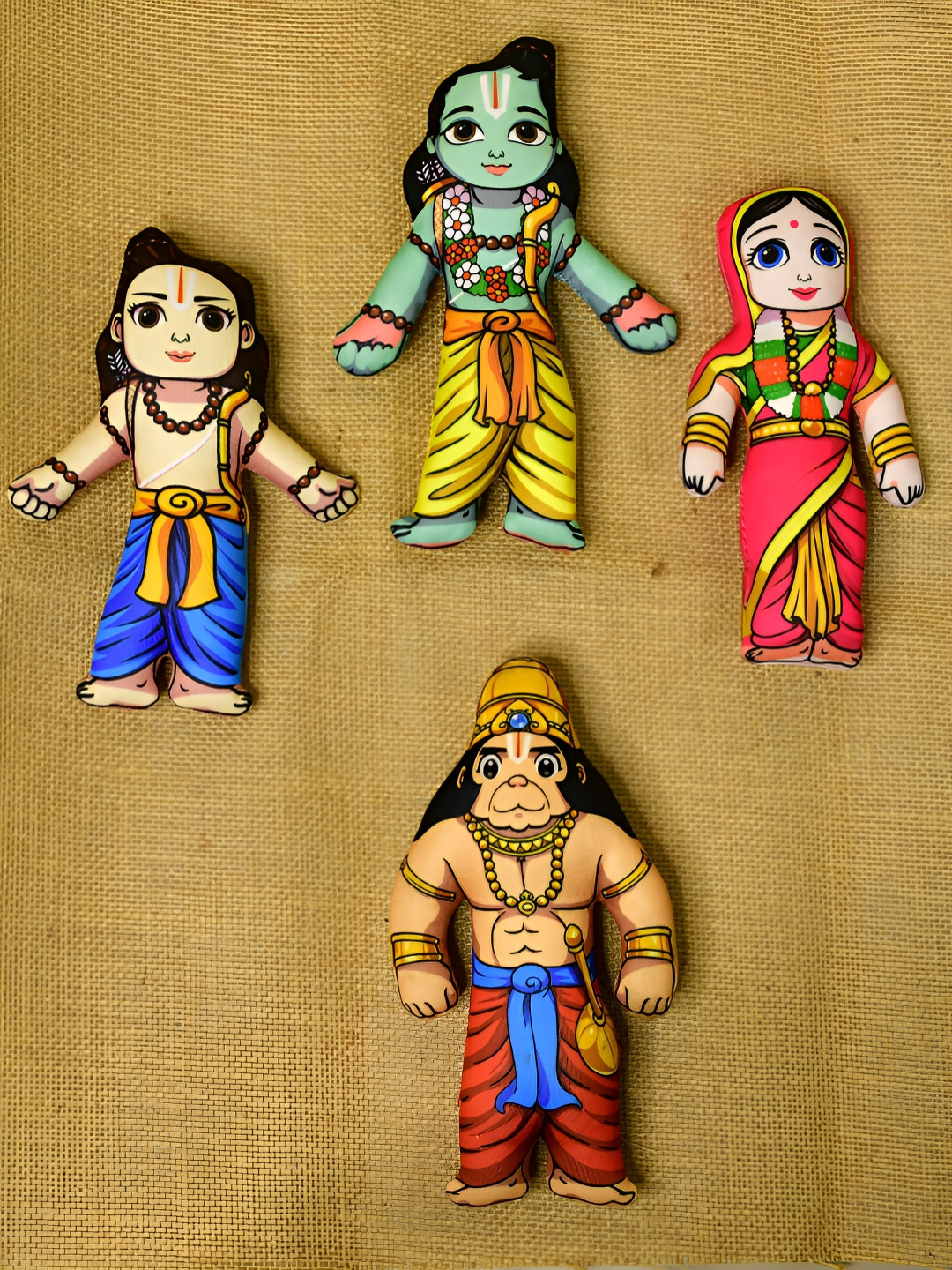 SOWPEACE Ram Yellow Cotton Blend Natural Prayer Room Intricate Designs Set of 4 Medium Showpieces - 7.5 Inches