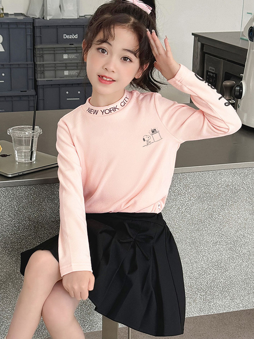 LULU & SKY Girls Long Sleeve Typography Top