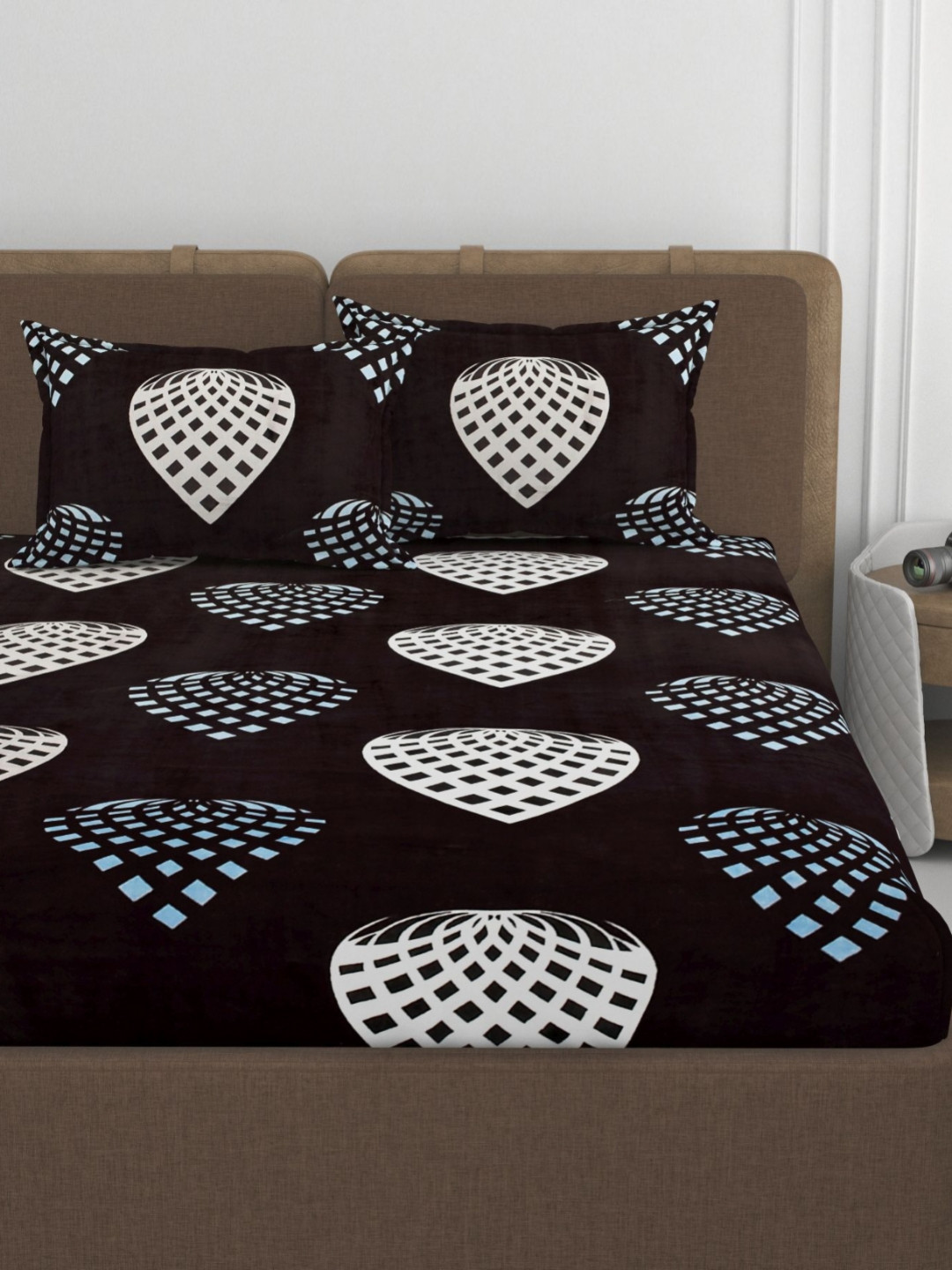 VOMZER Fleno-Lattoo Brown Geometric Wool 350 TC Fitted King Superfine Bedsheet with 2 Pillow Covers-78 x 72 inches