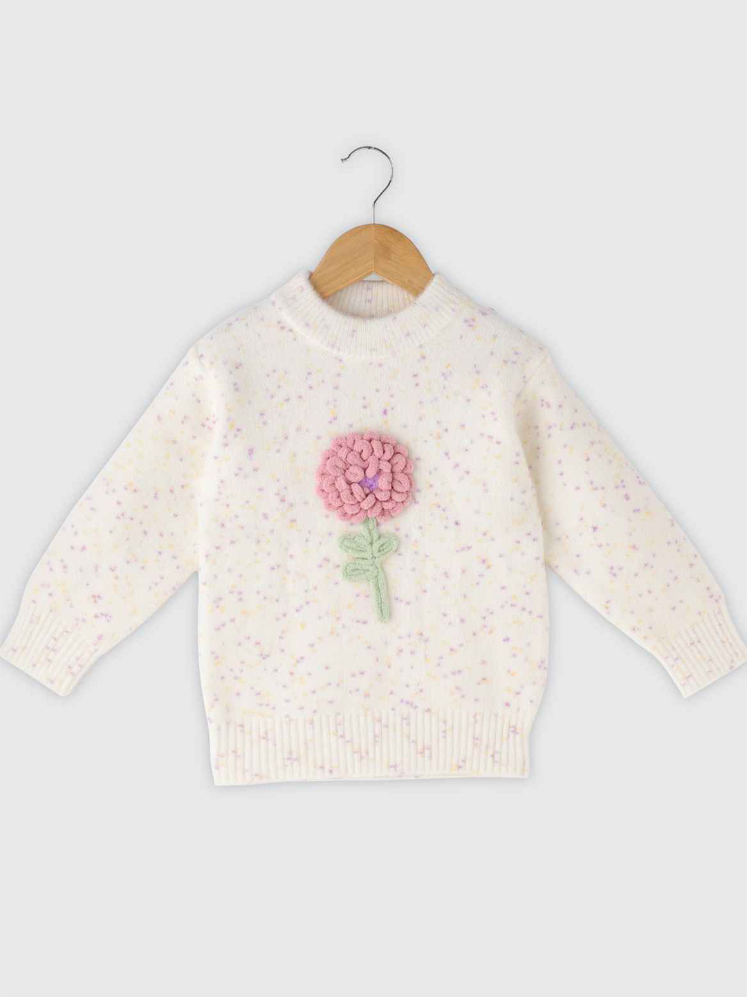 Lagorii Girls Full Sleeves With Floral Embroidery Pullover  - Cream
