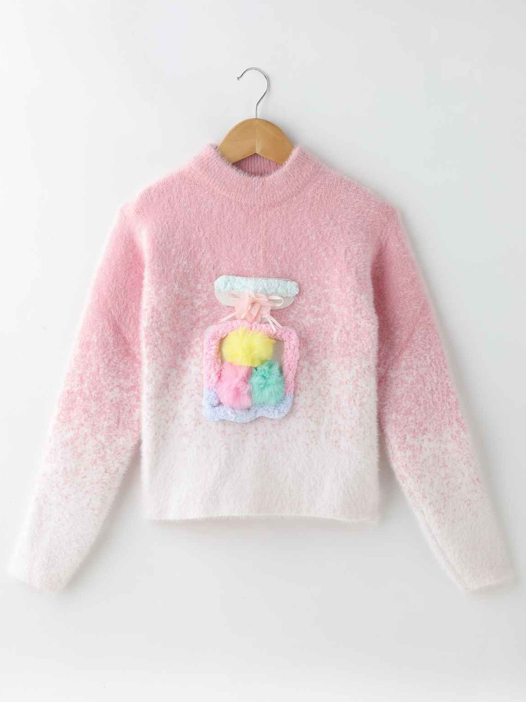 Lagorii Girls Full Sleeves With Embroidery And Floral Embellishment Pullover  - Pink