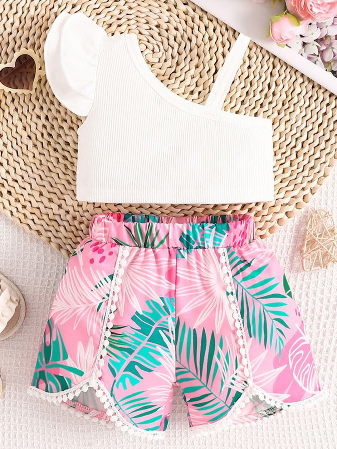 LULU & SKY Girls One Shoulder Top With Shorts
