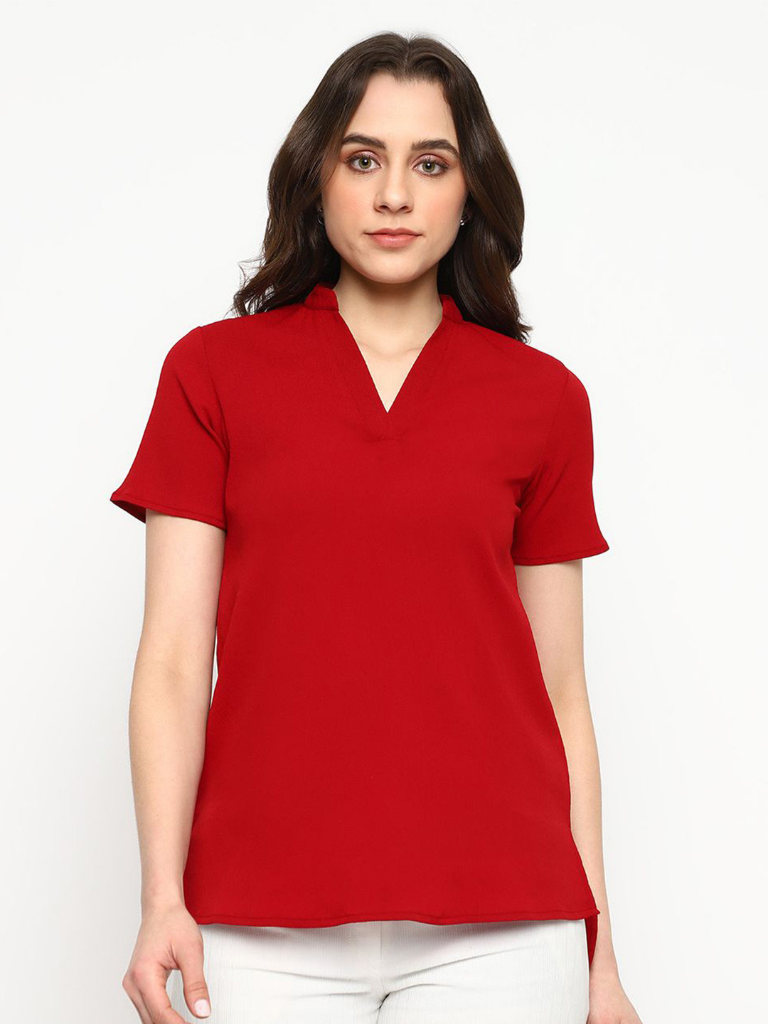 Satrisha Women Mandarin Collar Side Slit Top