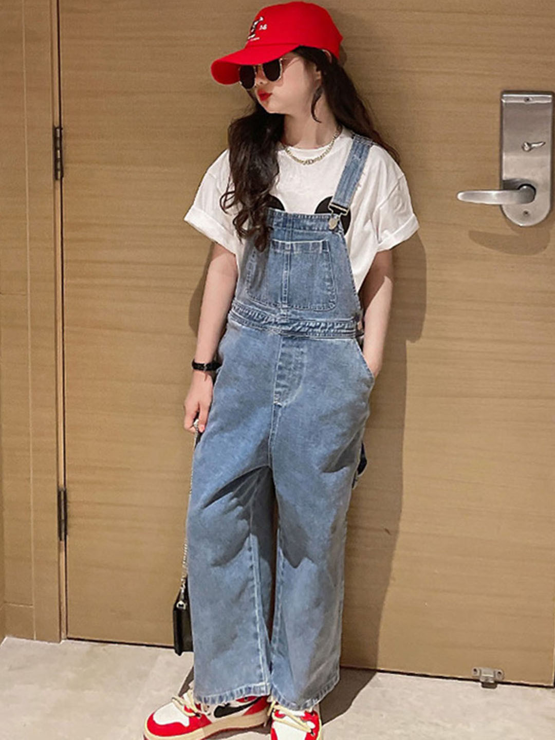 LULU & SKY Girls Light Wash Straight Leg Dungaree