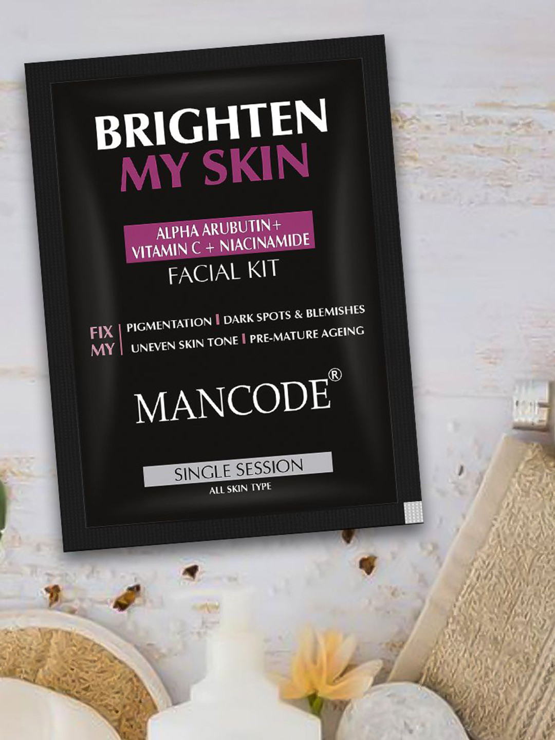 MANCODE Set Of 3 Brighten My Skin 6 Steps Alpha Arbutin-Vitamin C Facial Kit- 58 g