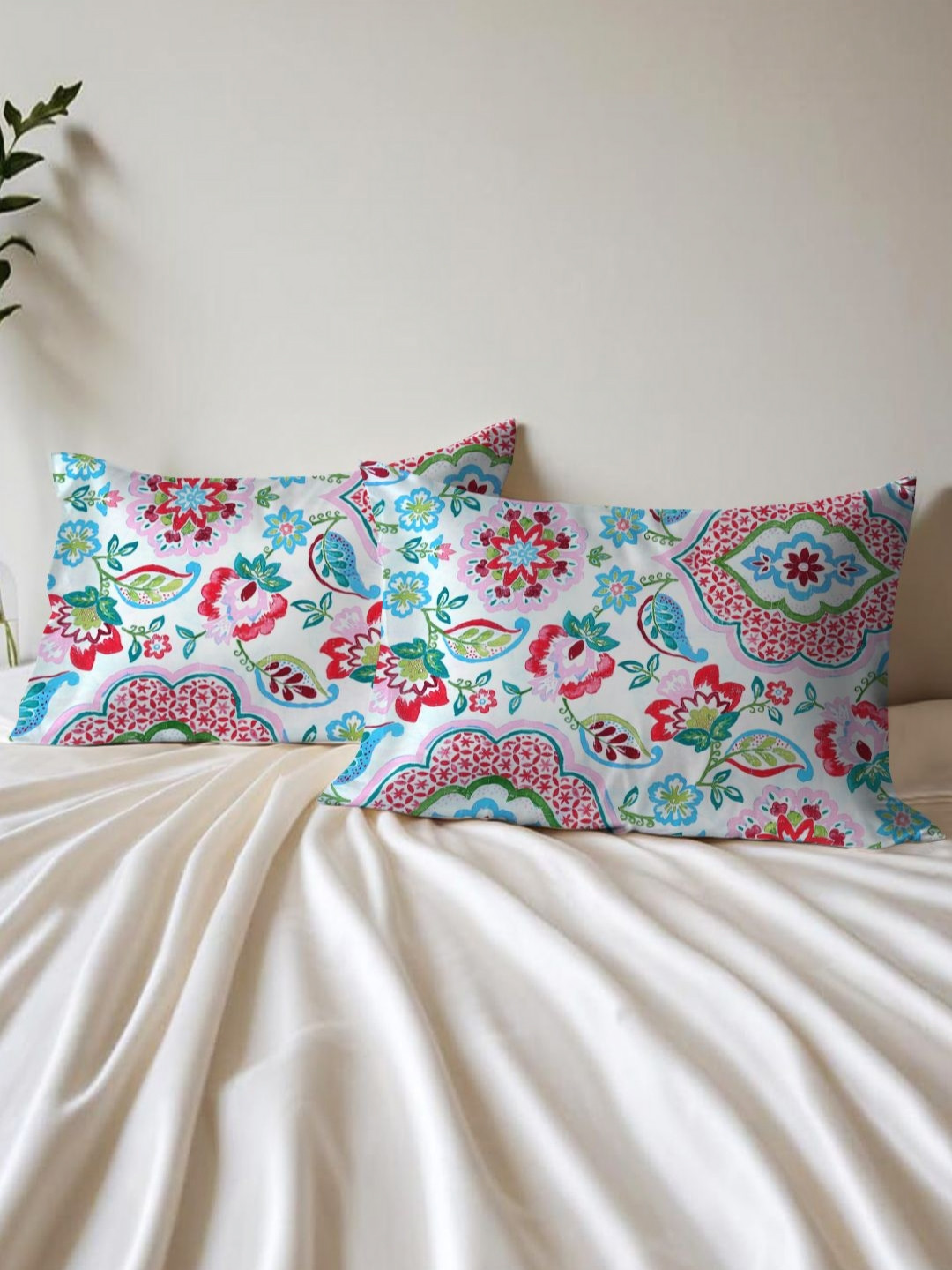 ANA White & Blue 2 Pieces Floral Printed Rectangle Pillow Covers