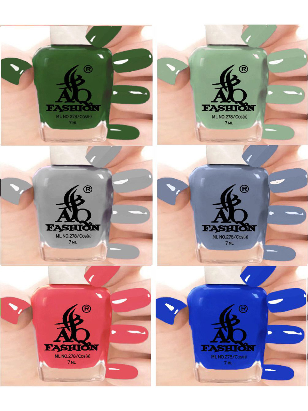 AQ FASHION Set Of 6 Long Lasting Quick Dry Glossy Mail Polish - 7 ml Each