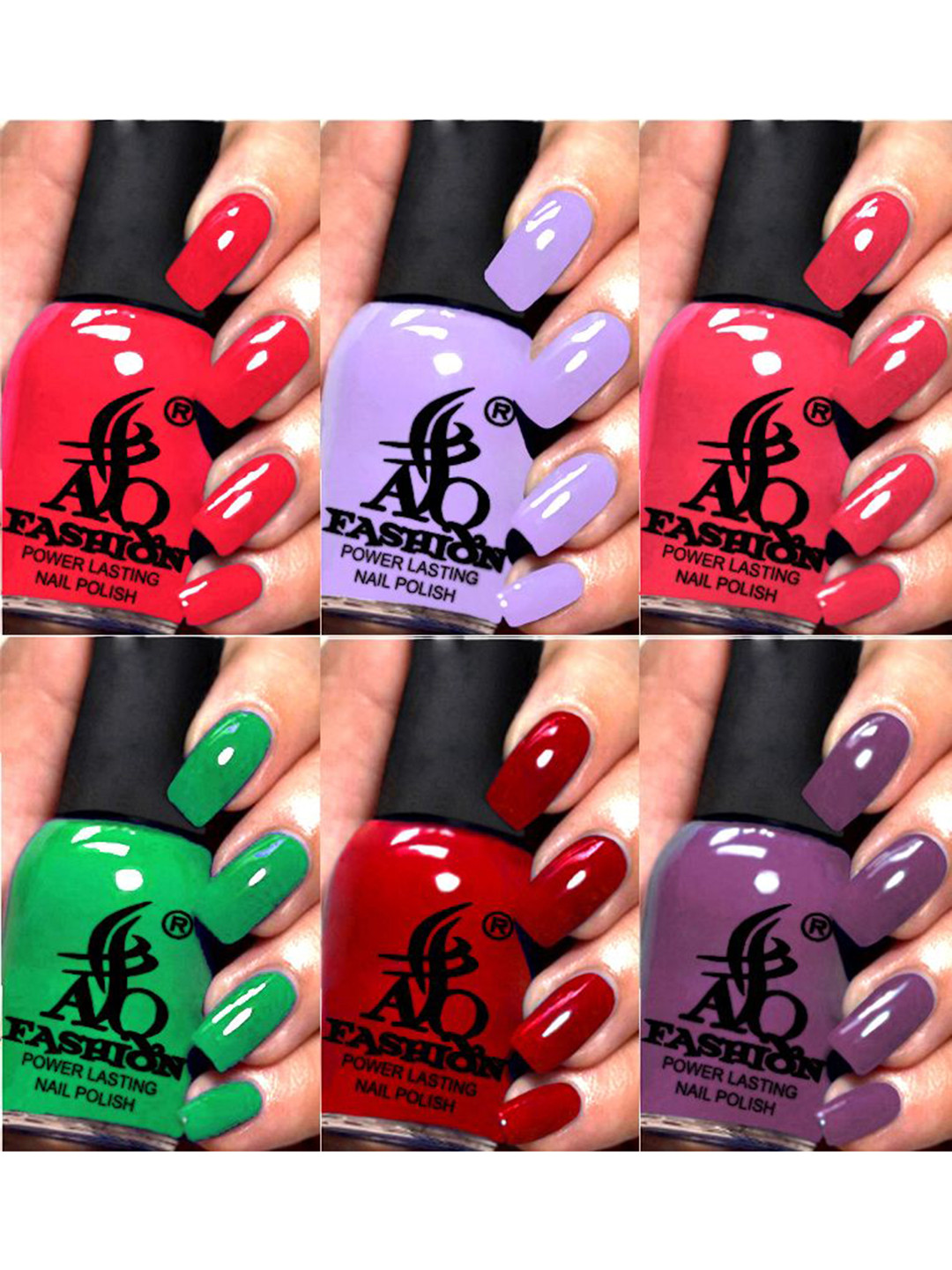 AQ FASHION Set Of 6 Power Lasting Glossy Quick Dry Nail Polish - 9 ml Each
