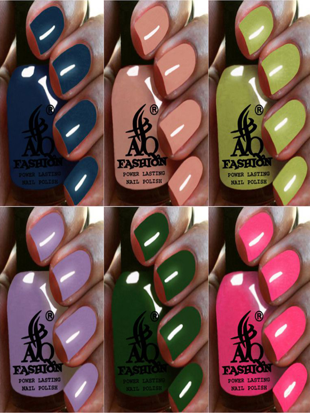 AQ FASHION Set Of 6 Power Lasting Glossy Quick Dry Nail Polish - 9 ml Each