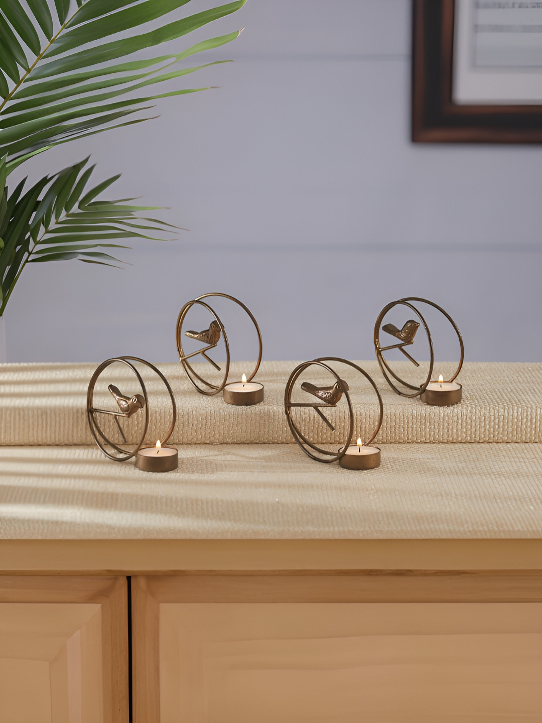 Homspurts Glow Nest Copper-Toned 4 Pieces Tea Light Metal Candle Holders