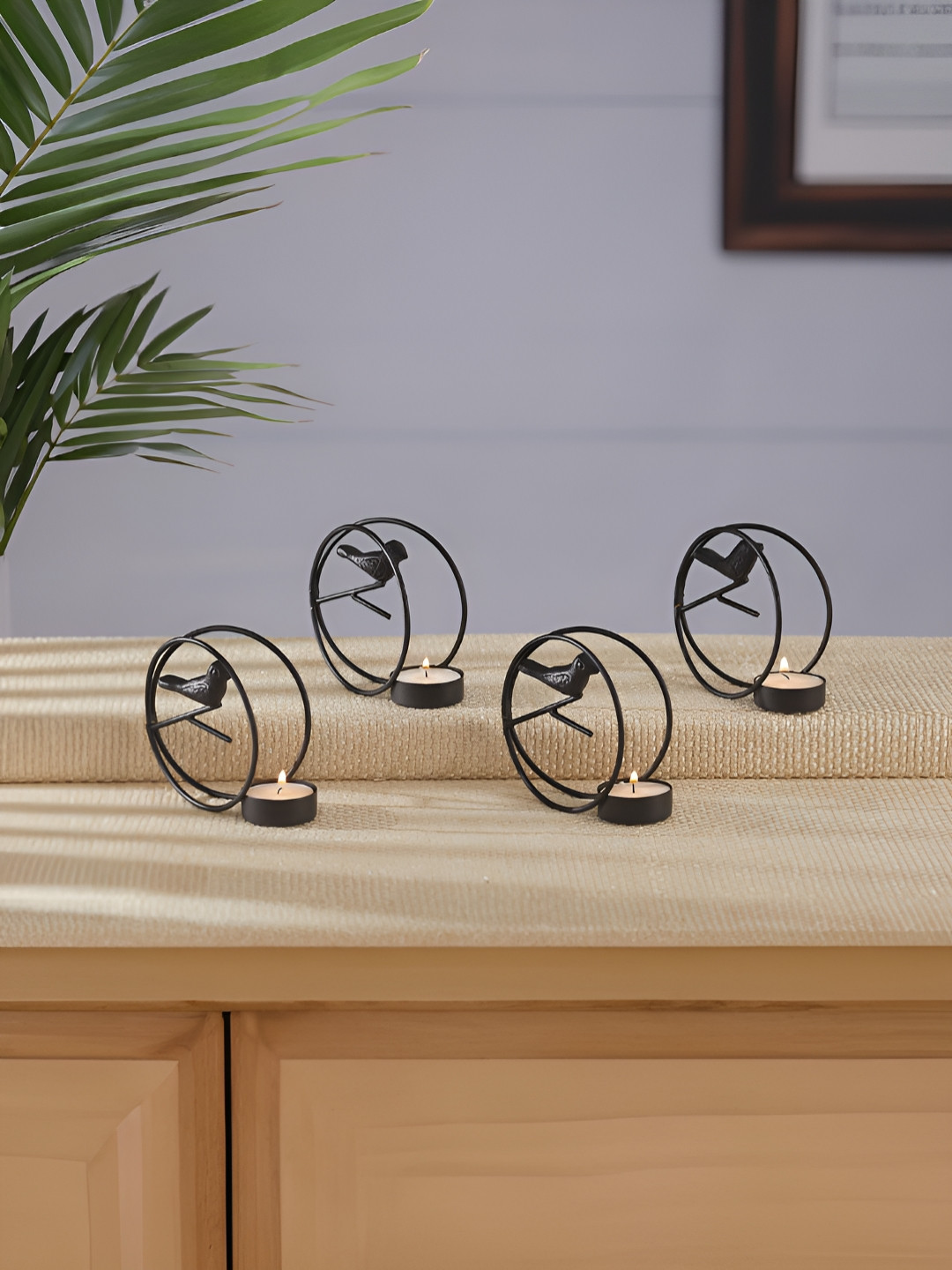 Homspurts Glow Nest Black 4 Pieces Tea Light Metal Candle Holders