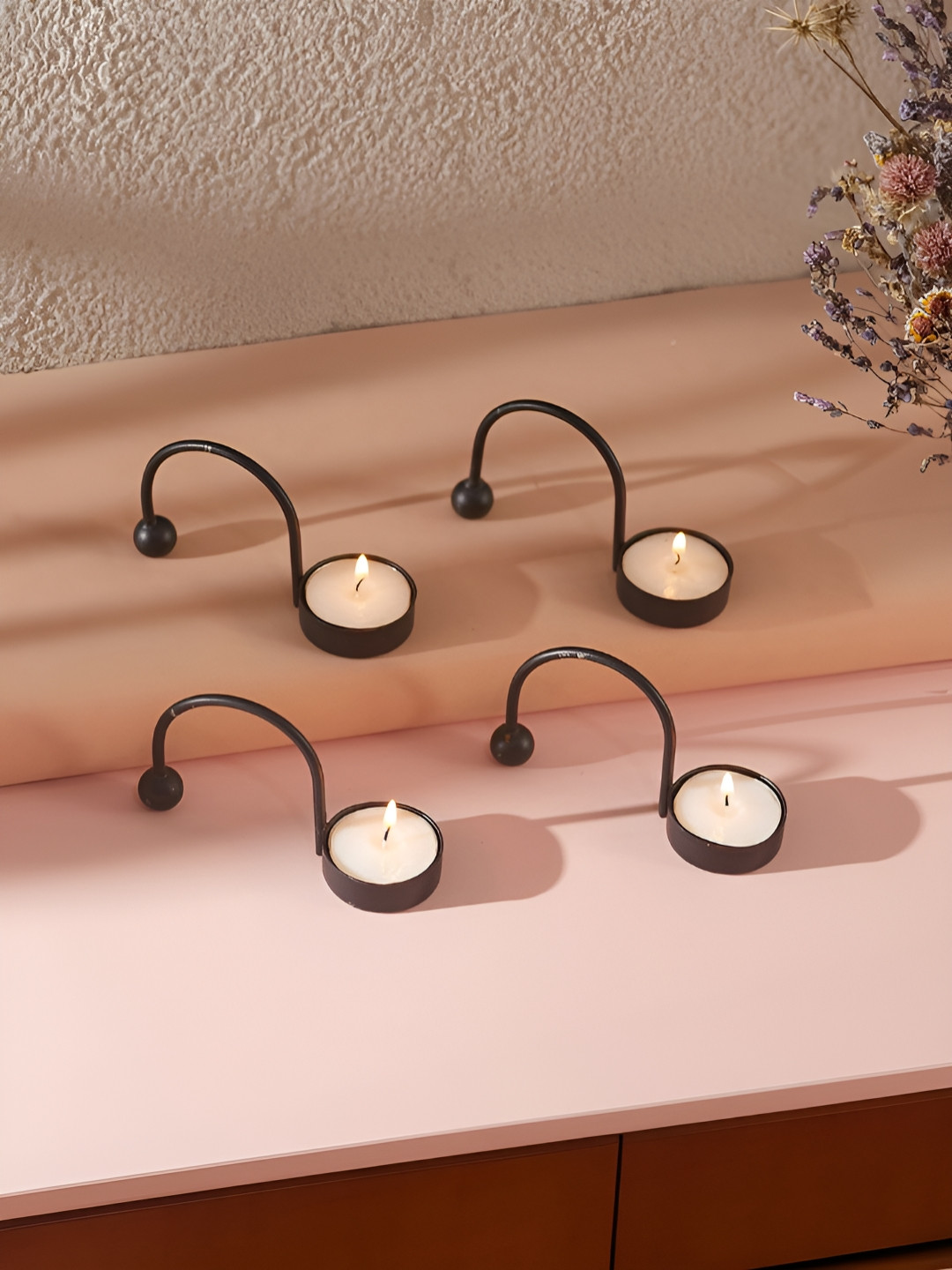 Homspurts Mosaic Glow Black 4 Pieces Tea Light Metal Candle Holders