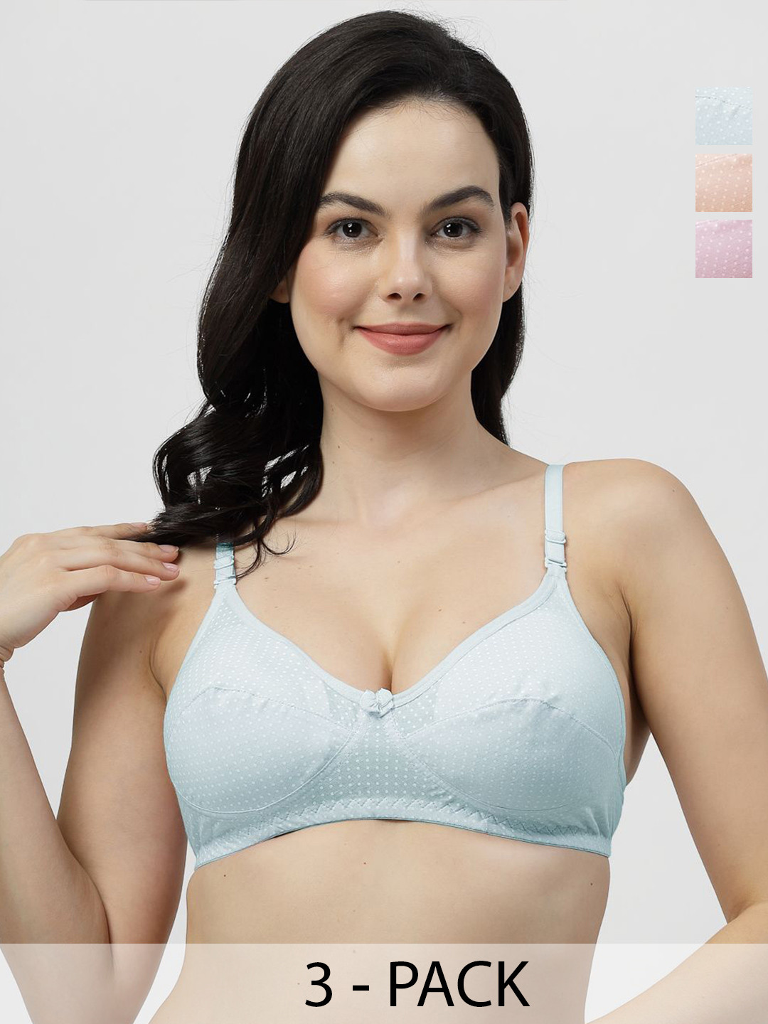 SHYAM SONS FLAIR Crown Pack Of 3 Cotton Polka Dot Printed Cut and Sew Medium Coverage Bra