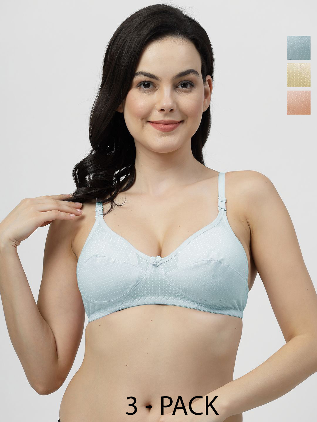 SHYAM SONS FLAIR Women Pack of 3 Everyday Polka Dot Printed Full Coverage crownCotton Bra