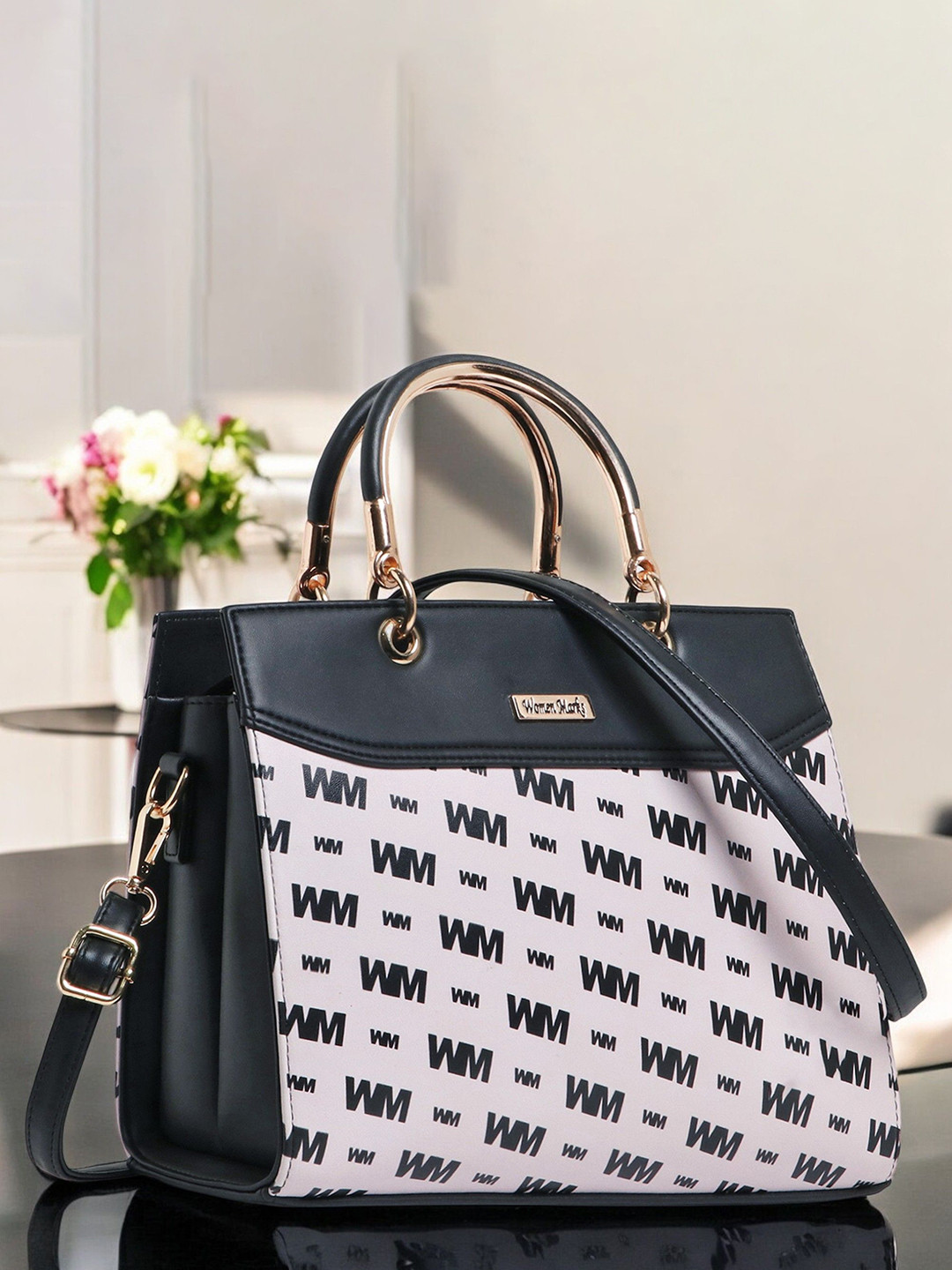WOMEN MARKS Typography Printed Crossbody Handheld Bag