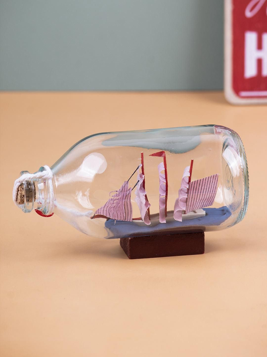 MARKET99 Wishing Bottle Pink Glass Mirrored Living Room Tiny Showpiece - 3.1 Inches