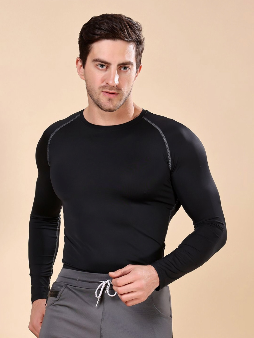 Friskers Men Solid Round Neck Compression T-shirt