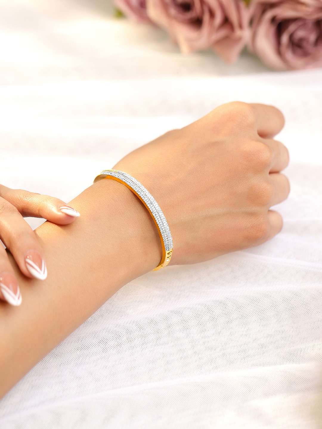 Rubans 22K Gold Plated Cubic Zirconia Bangles Style Bracelet