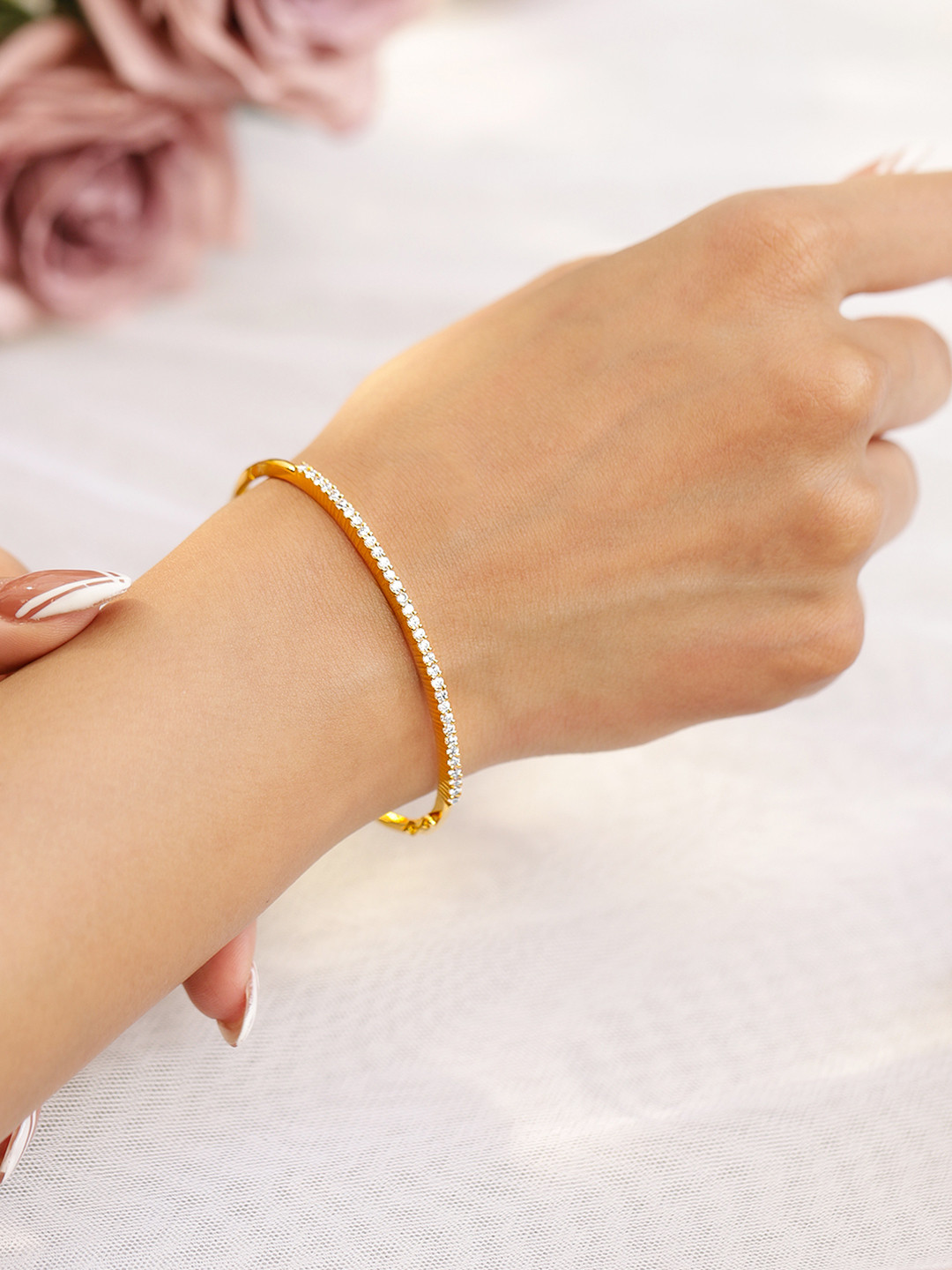 Rubans 22K Gold Plated Cubic Zirconia Bangles Style Bracelet