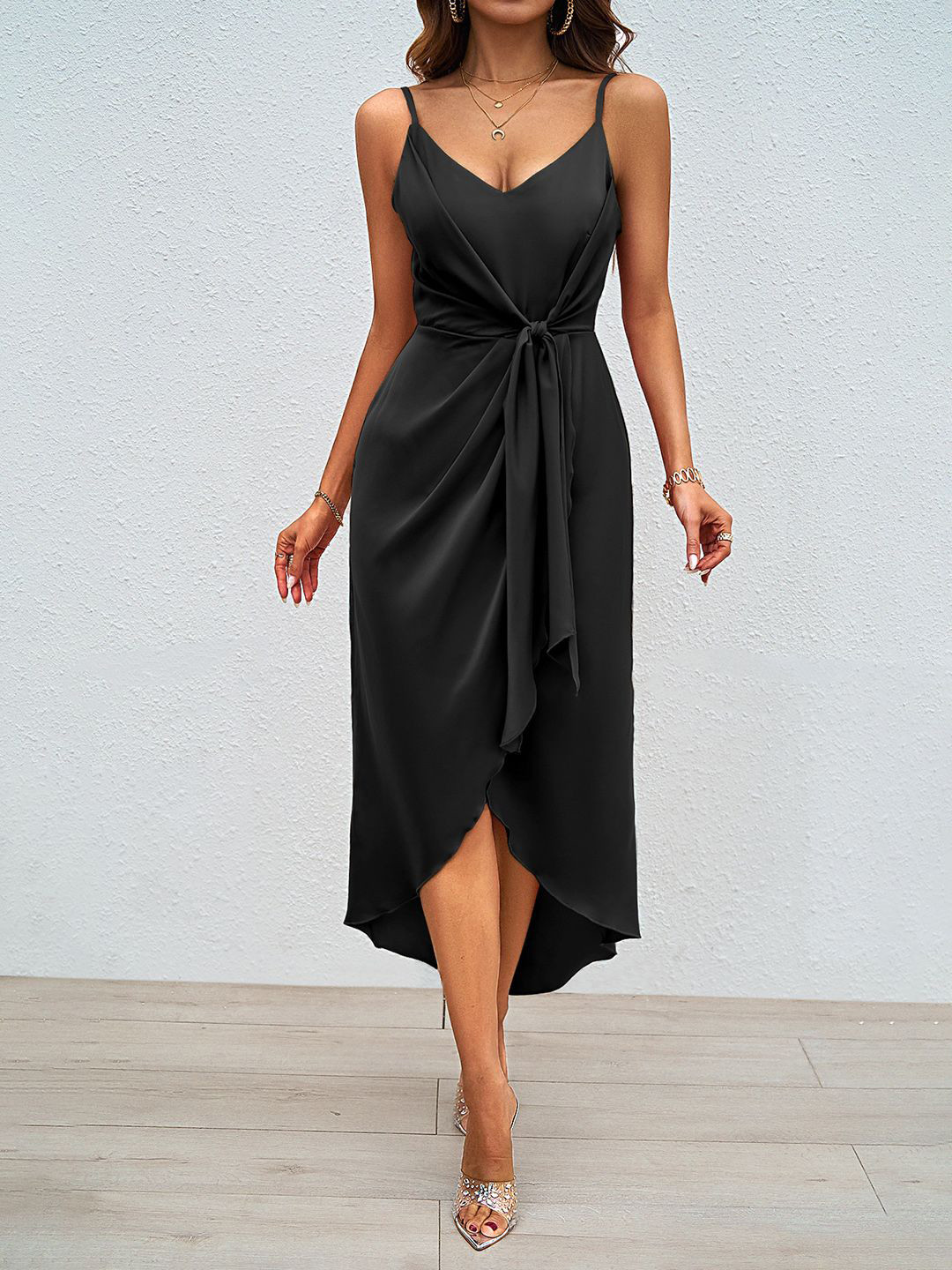 JC Mode Shoulder Straps Wrap Dress