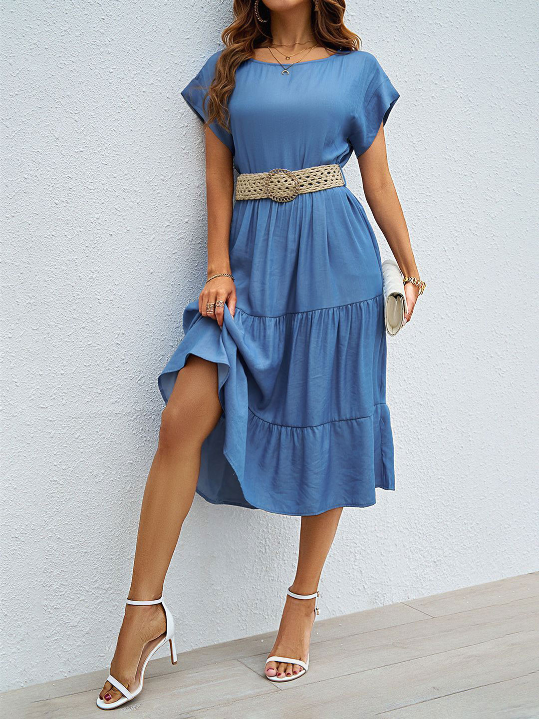 JC Mode Women fit & Flare Flounce Midi Dress