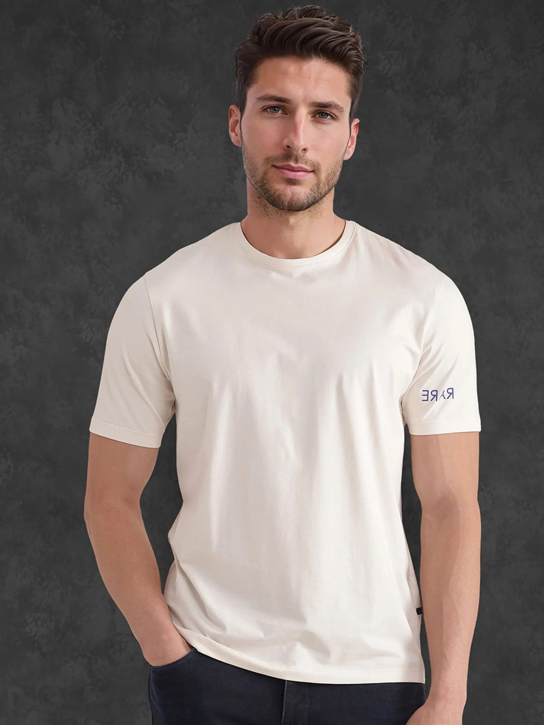 RARE RABBIT Men Typography Printed Round Neck T-shirt