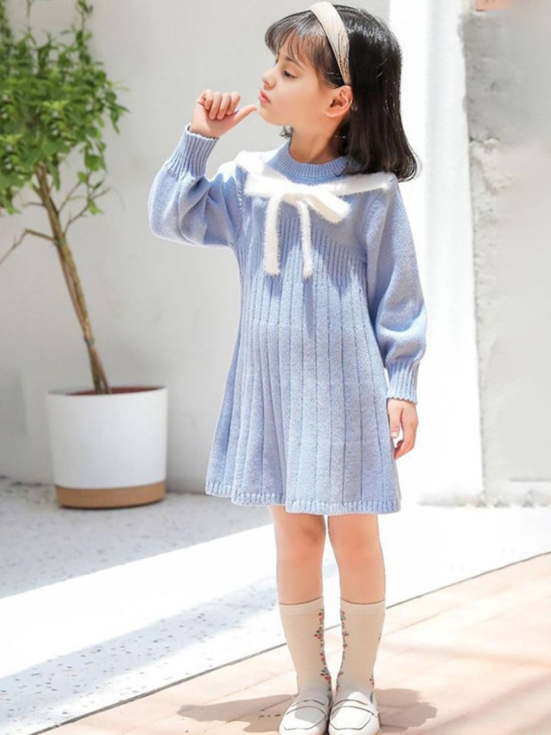 FOREVER FRIDAY Girls Round Neck Bow Detail Jumper Dress