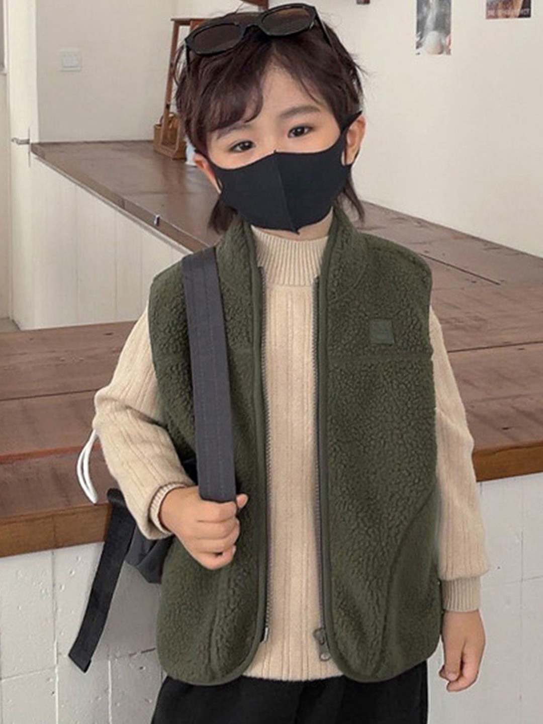LULU & SKY Boys Mandarin Collar Self Design Casual Gilet Jacket