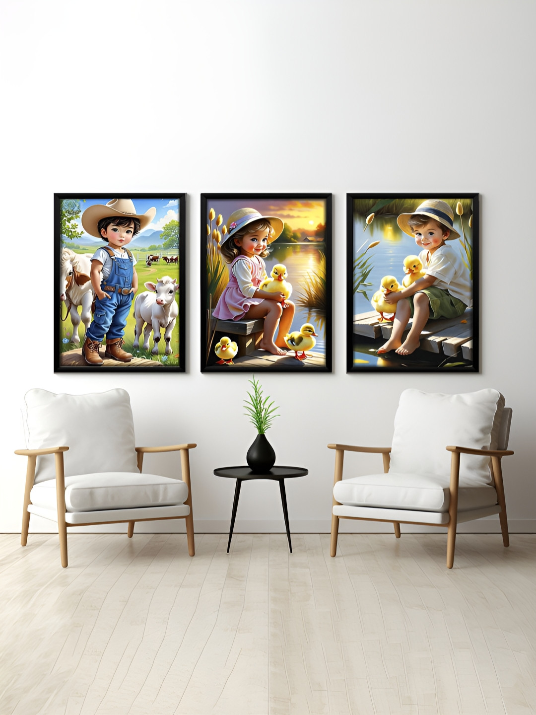 RANDOM Black & Blue 3 Pieces Kids Printed Painting Wall Art