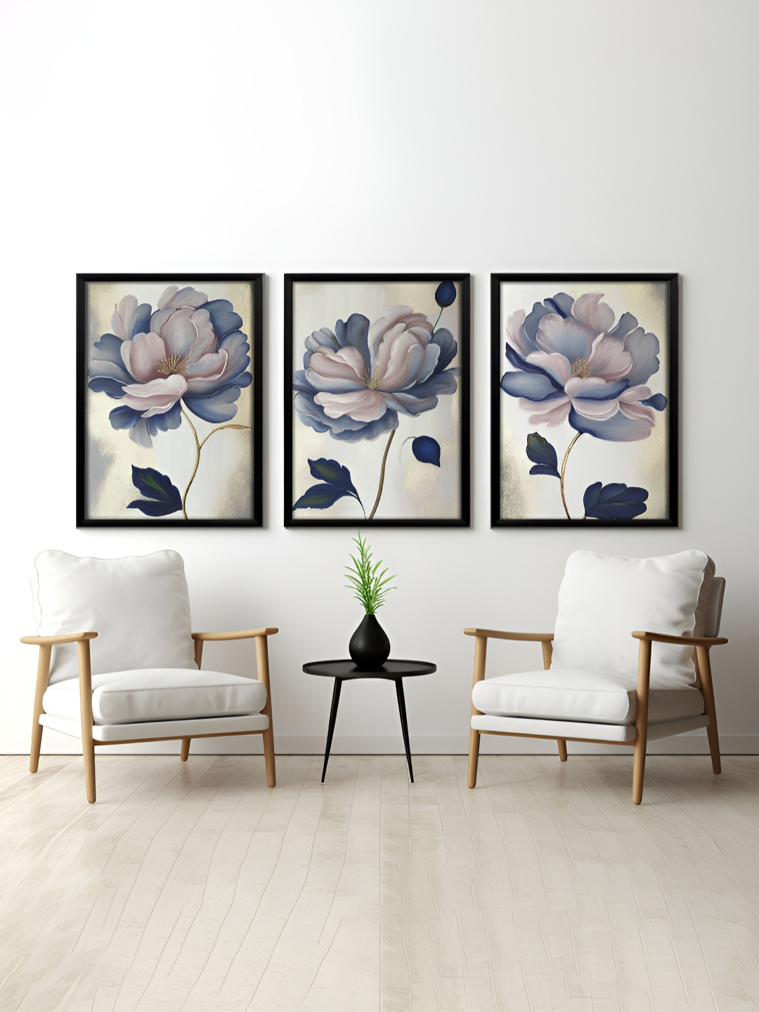 RANDOM Purple & Cream Colored 3 Pieces Floral Printed Painting Wall Art