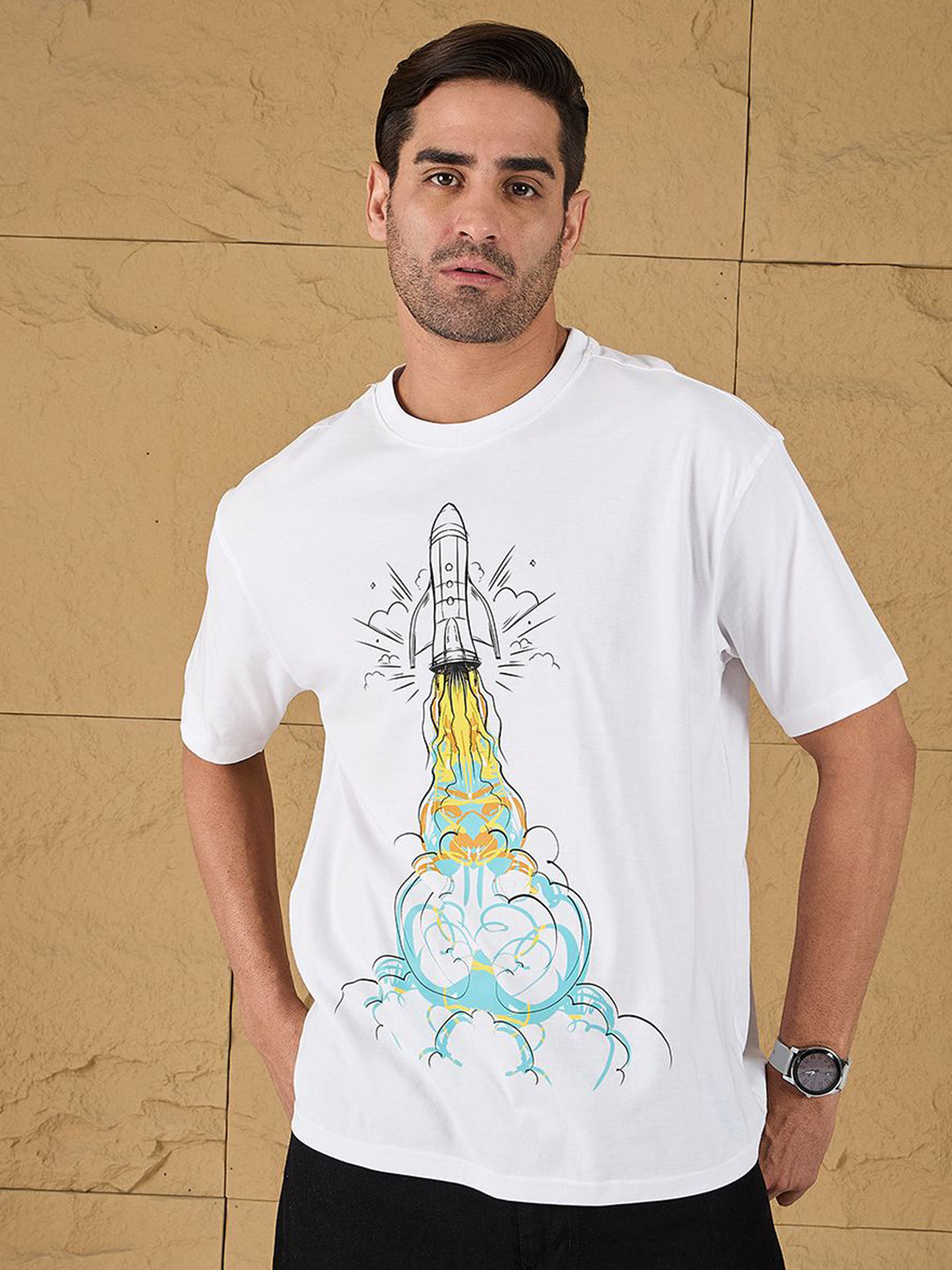 all yours Men Graphic Printed Round Neck Cotton Relaxed Fit T-shirt