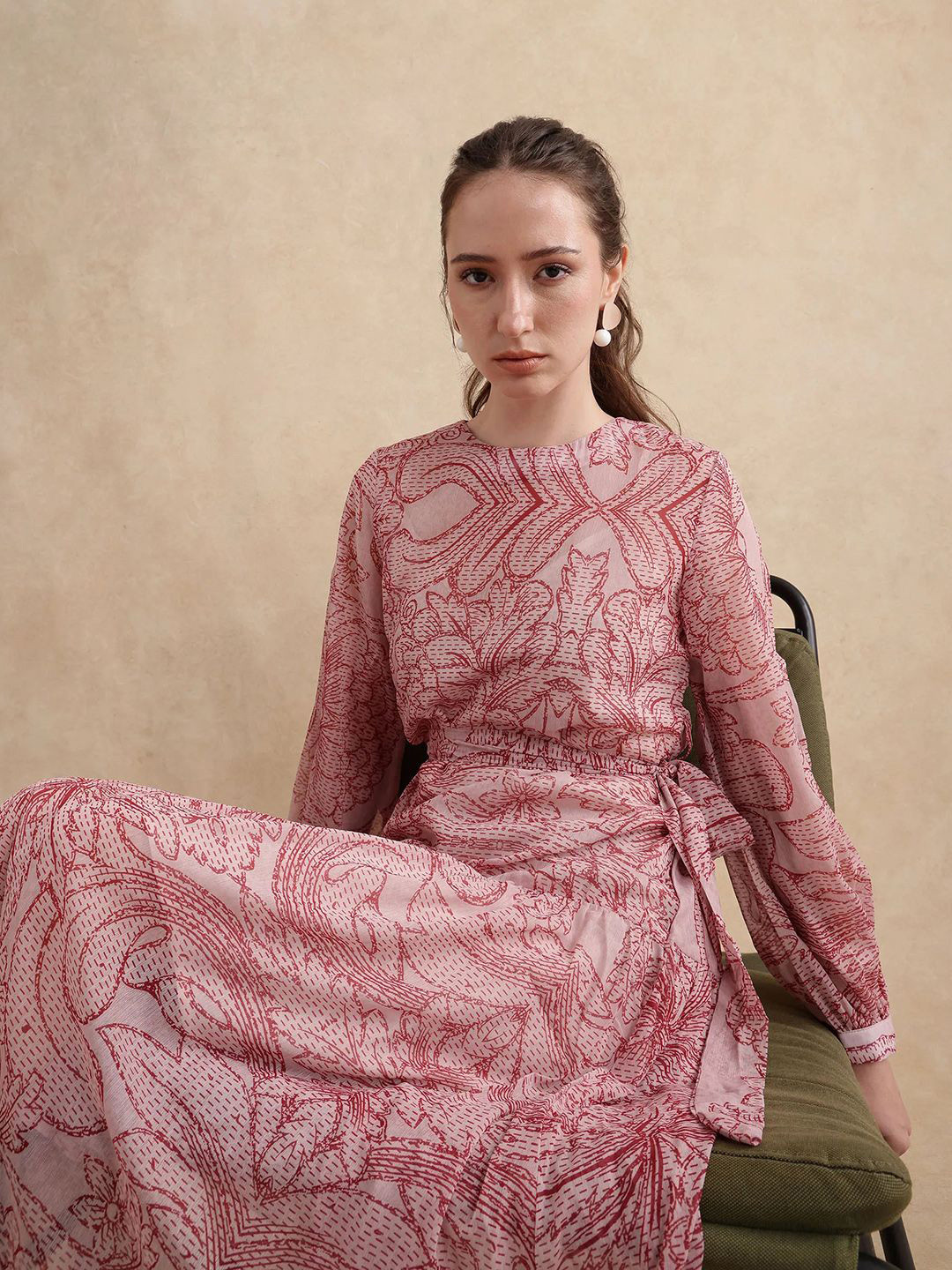 RAREISM Polima Primary Multi Floral Printed Fit & Flare Midi Dress