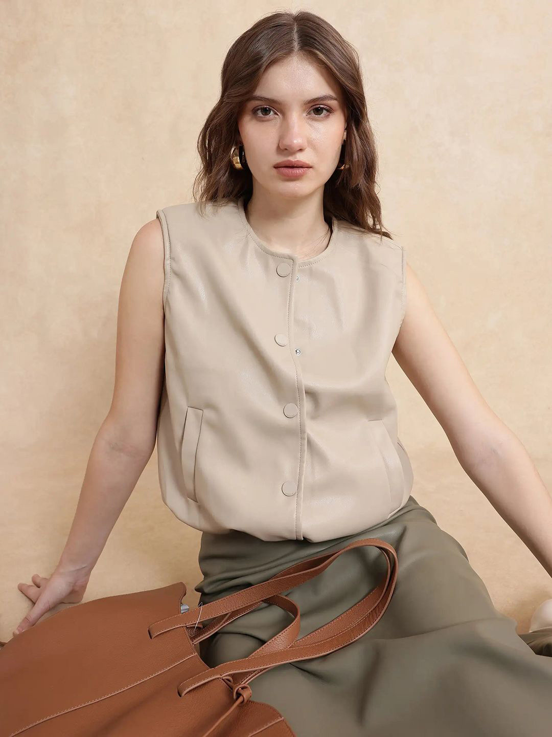 RAREISM Women Bojur Collarless Solid Casual Gilet Jacket