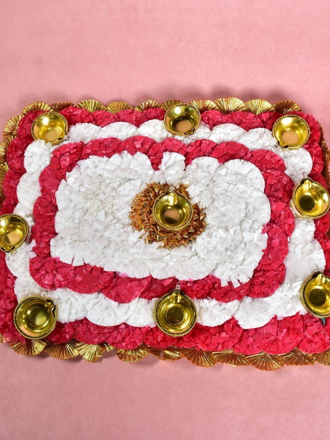 THE HOME CO. Beige & Pink Rectangle Genda Mat With Light Diya