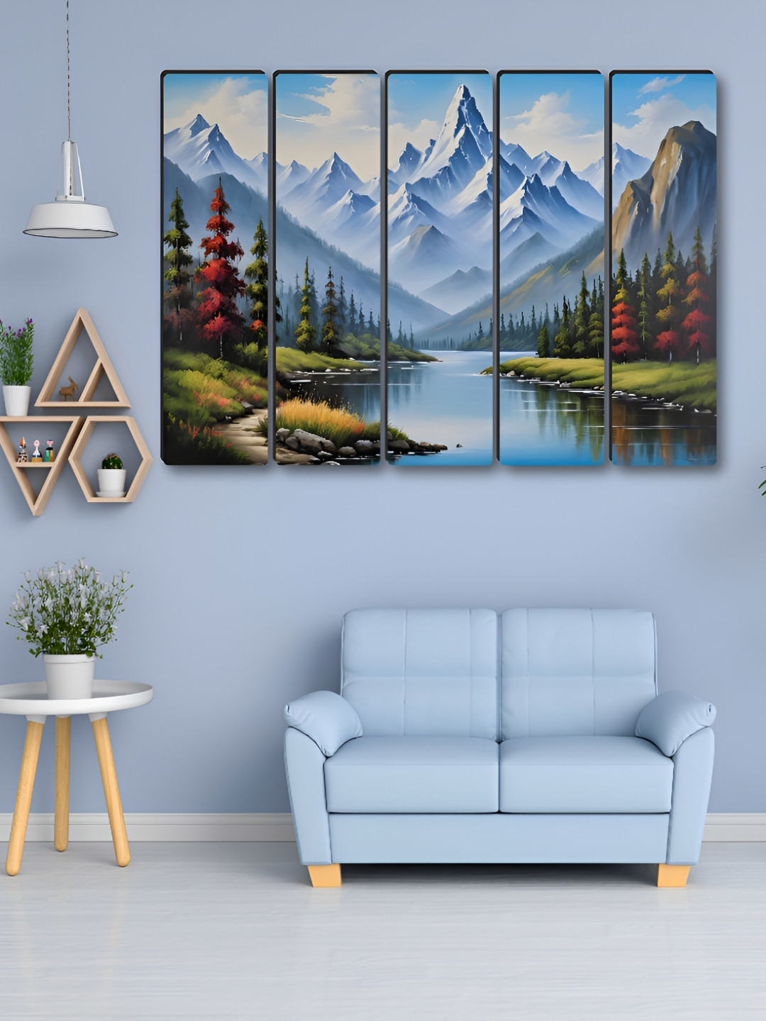 SAF Synthetic Wood 5 Pcs Wall Rectangle Paintings Wall Art -60 x 30In