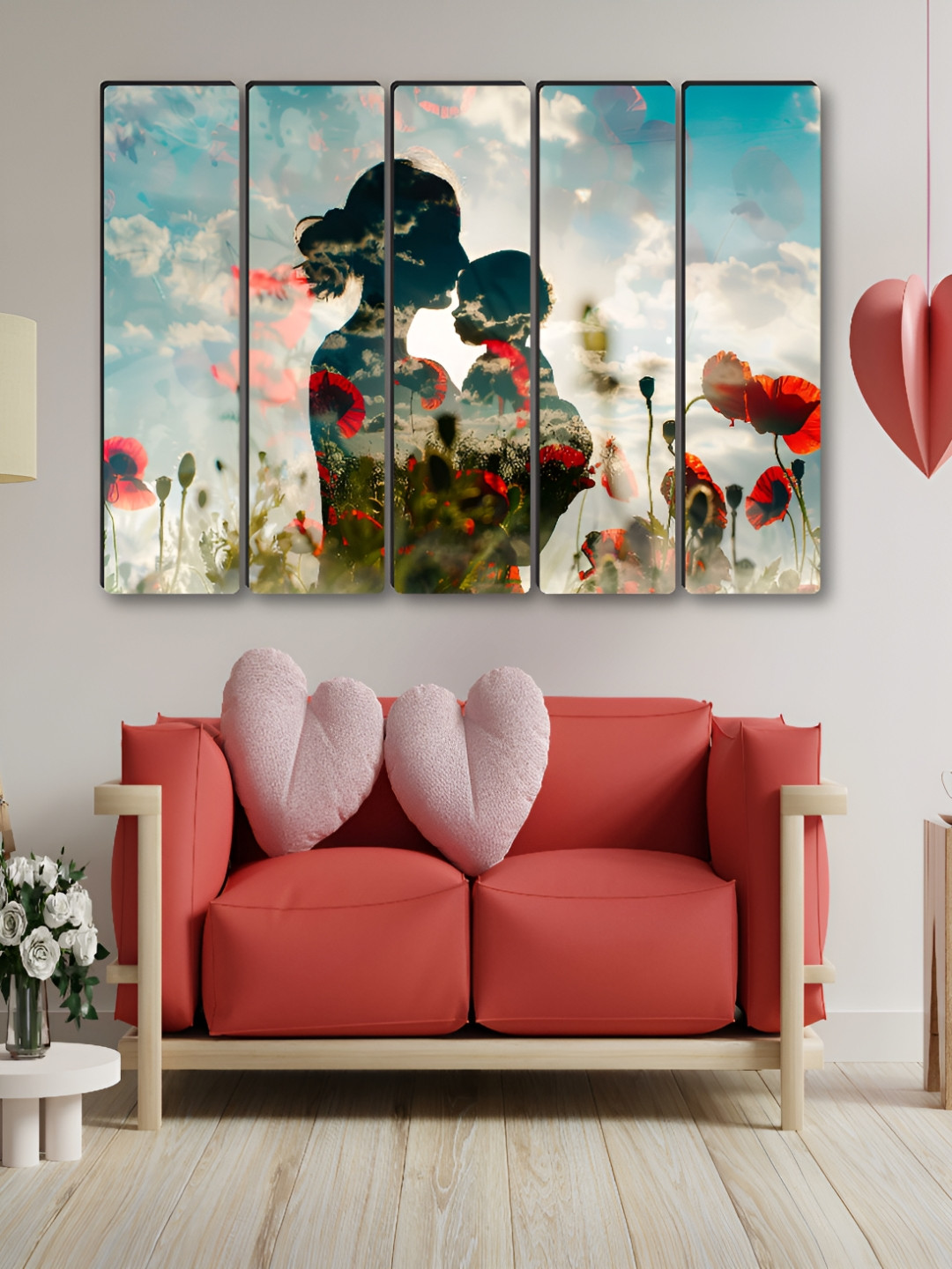 SAF Mother & Son Synthetic Wood 5 Pcs Wall Rectangle Paintings Wall Art -60 x 30In