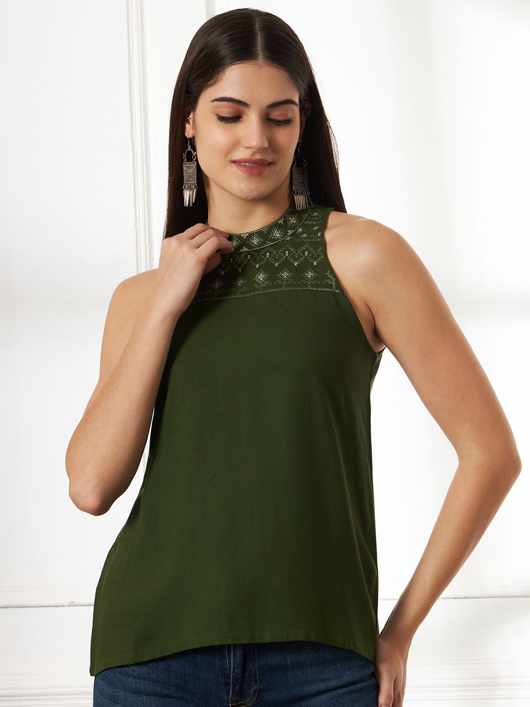 Anouk Rustic Women Embroidered Halter Neck Sleeveless Tops