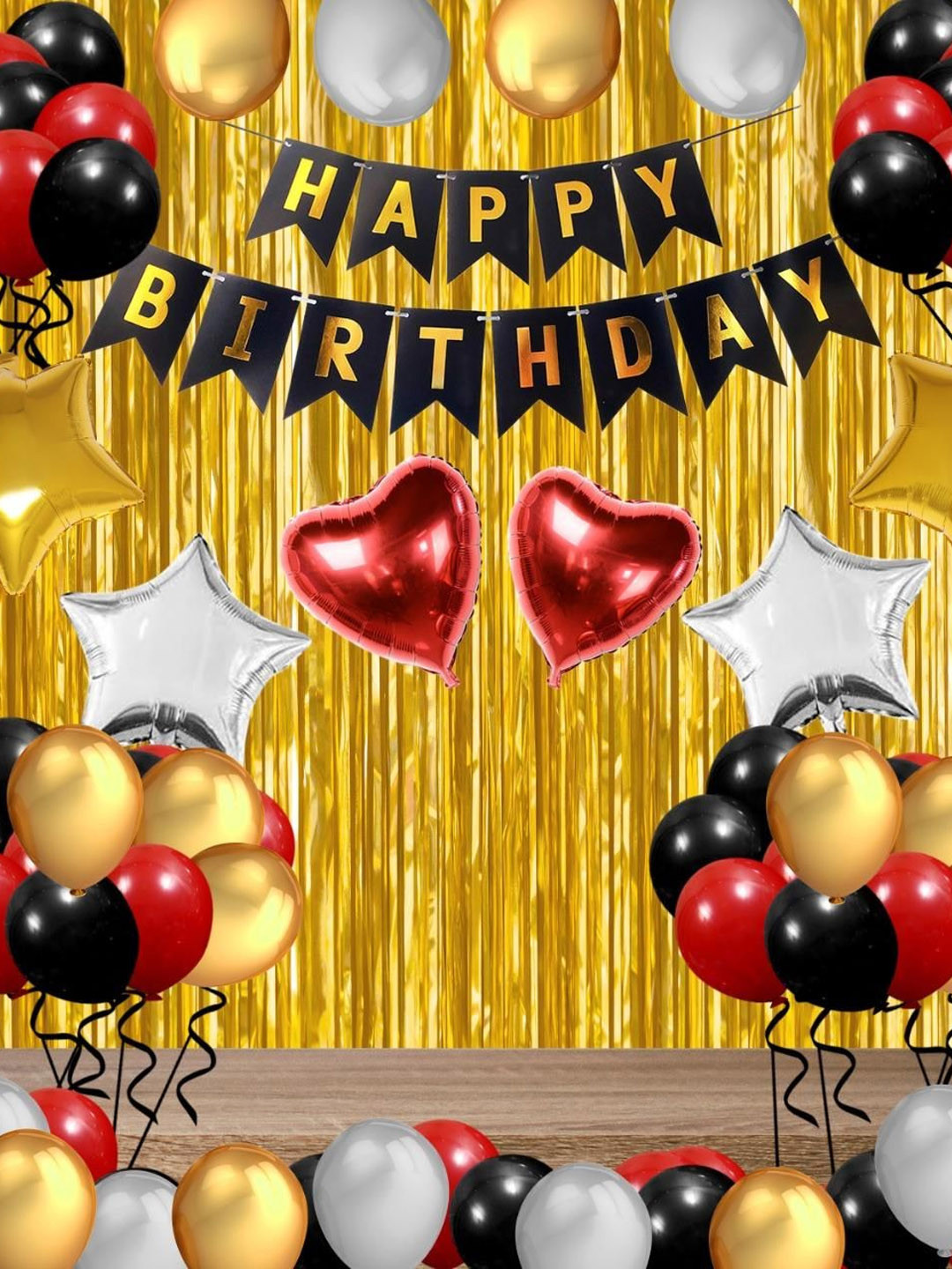 Party Midlinkerz 70 Pieces Gold Toned & Black Birthday Balloon Decoration Kit