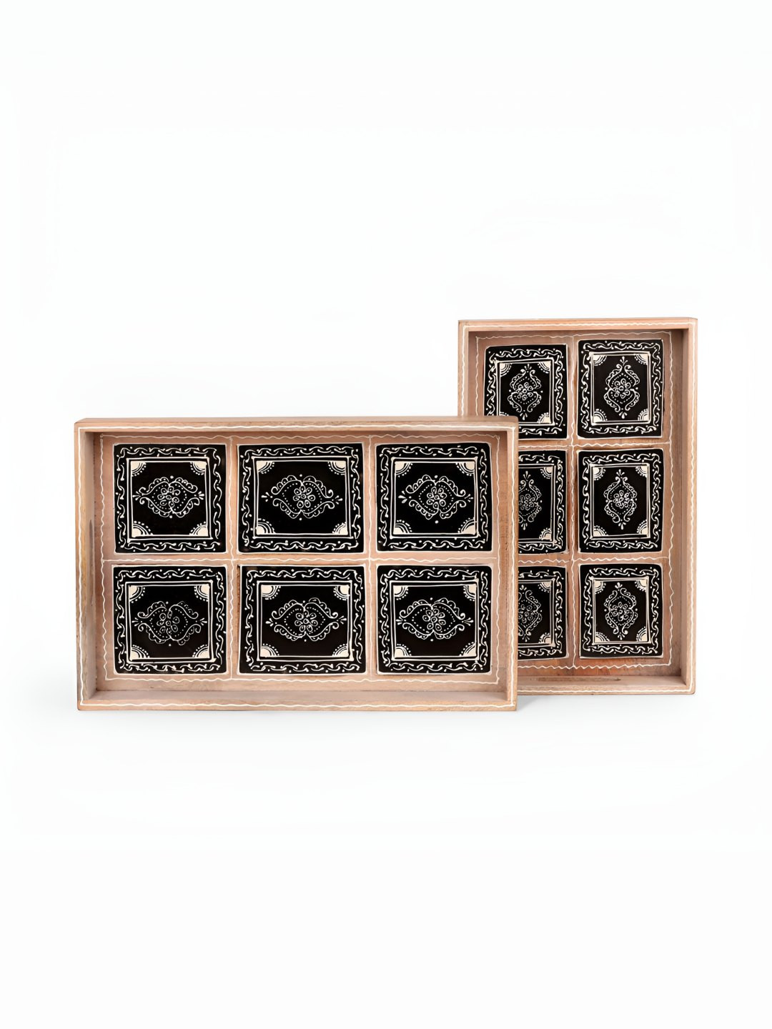 CASA DECOR Brown & Black 2 Pieces Wooden Serving Tray