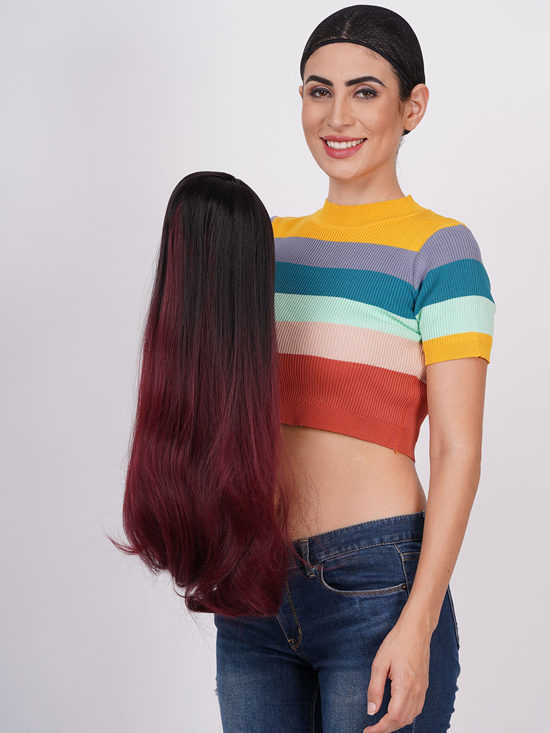 CRIBE Halo Toupee Straight Hair Extension - Brown Red - 28 Inch