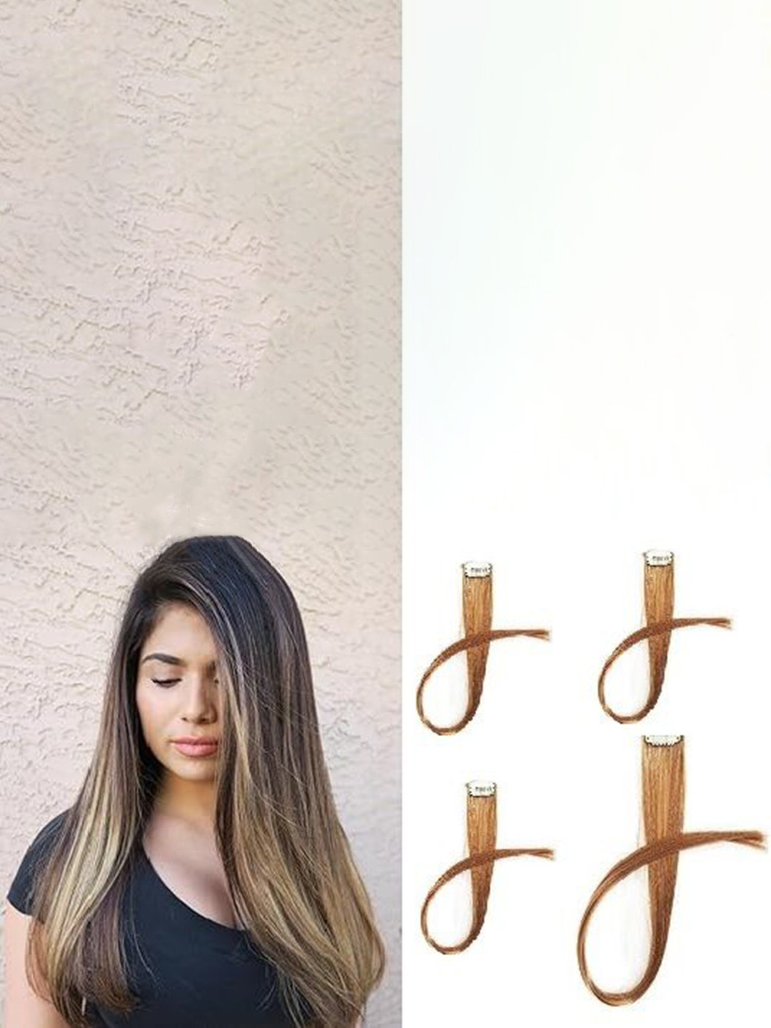 CRIBE Set Of 4 Clip-In Coloured Strand Straight Hair Extension - Golden - 22 Inch