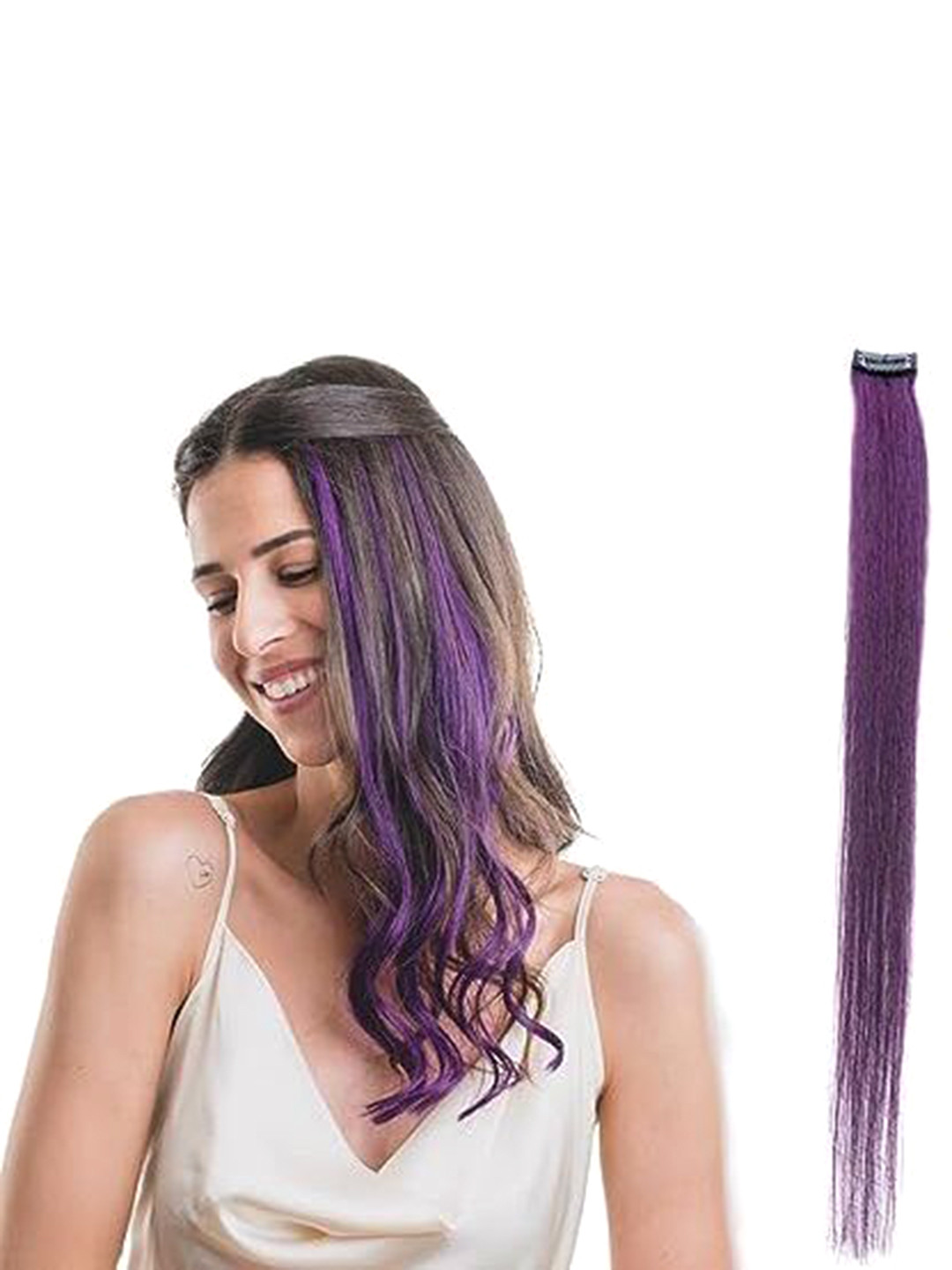 CRIBE Clip-In Wavy Colored Strand Hair Extension - Purple - 22 Inch