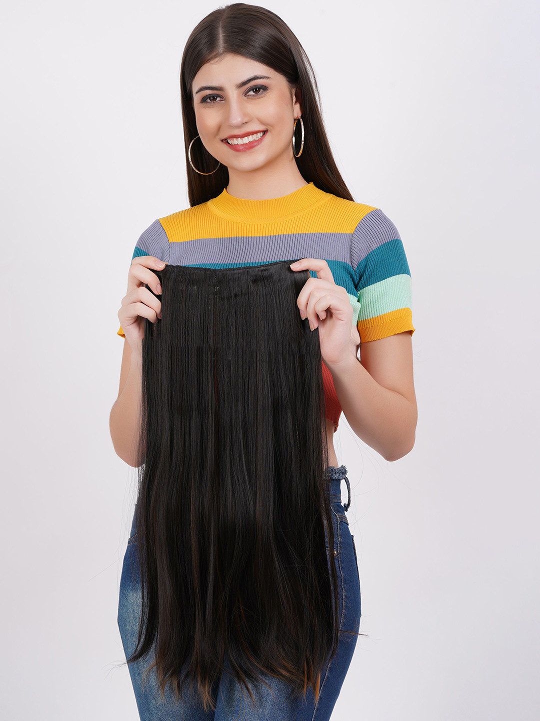 CRIBE Clip-In Locks Straight Hair Extension - Brown - 28 Inch
