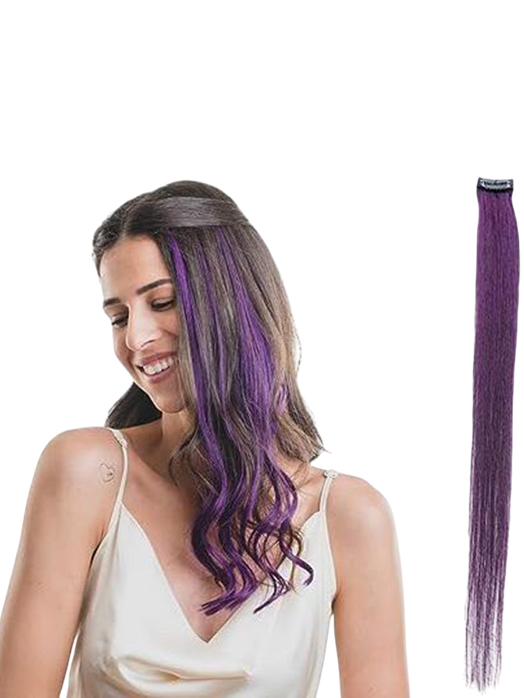 CRIBE Clip-In Coloured Strand Wavy Hair Extension - Purple Streak - 22 Inch