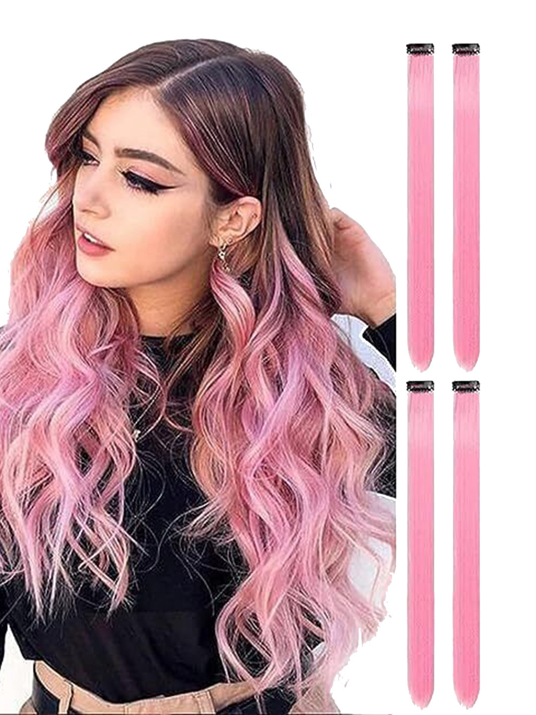 CRIBE Clip-In Wavy Coloured Strand Hair Extension - Light Pink - 22 Inch