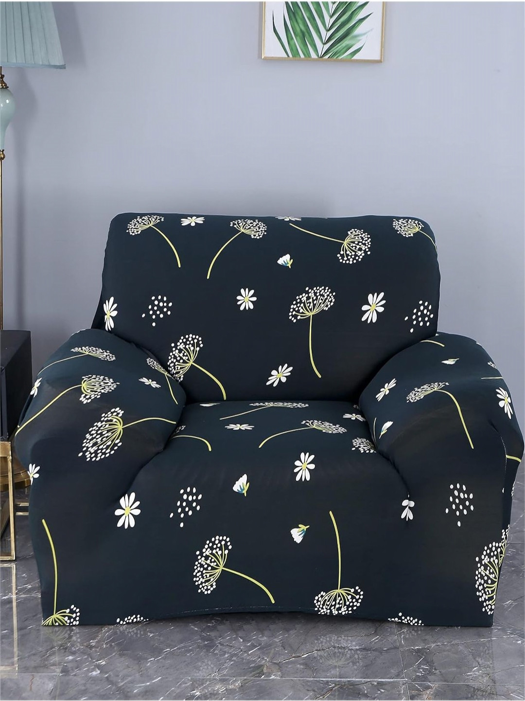 HOUSE OF QUIRK Single Seater Black & White Printed Sofa Cover With Arms