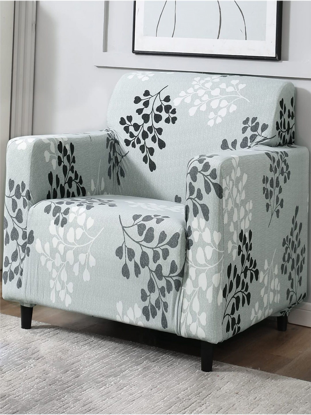 HOUSE OF QUIRK Single Seater Grey & Brown Printed Sofa Cover With Arms