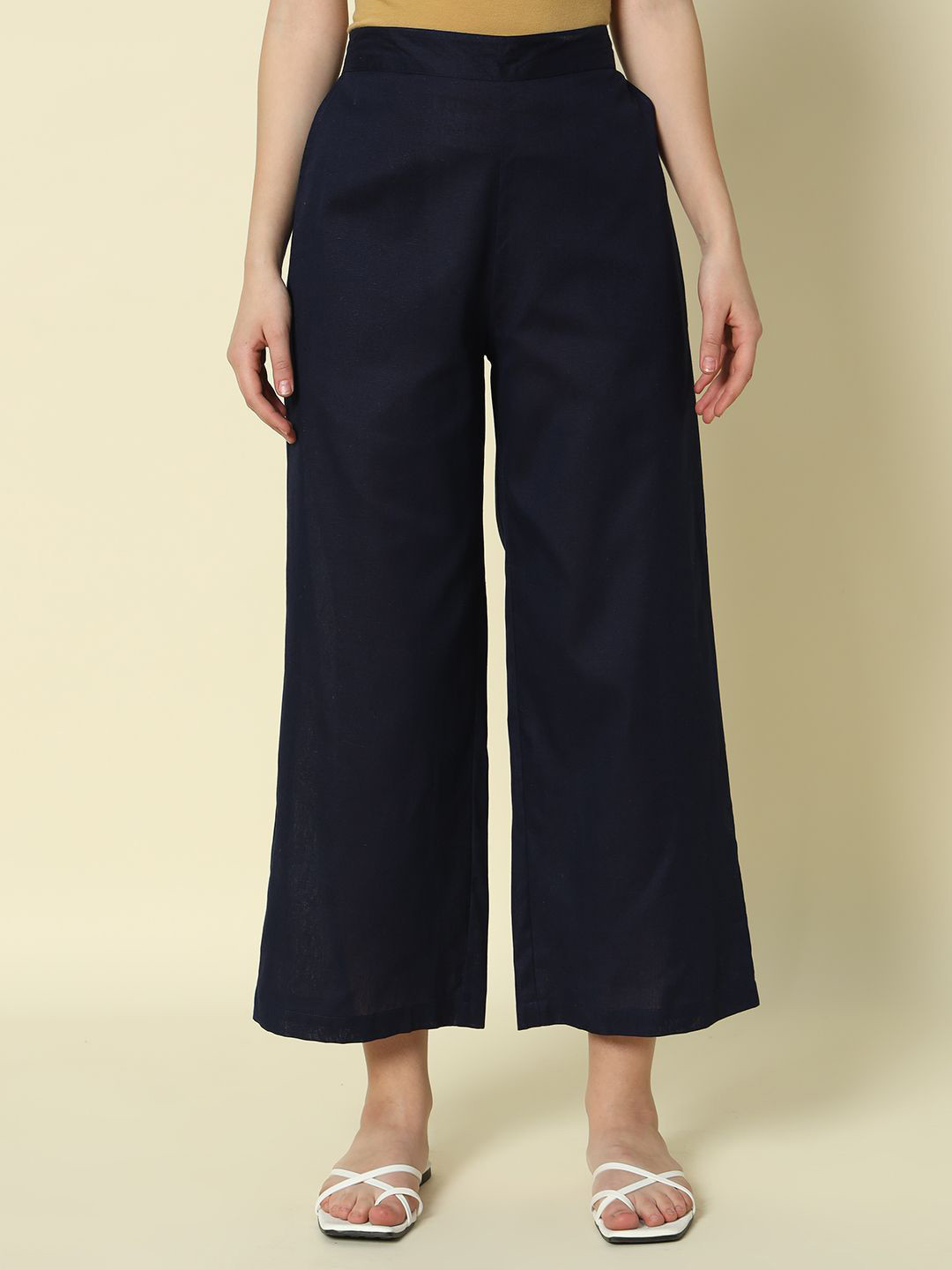 FIORRA Women Cotton Chambray Straight Palazzo