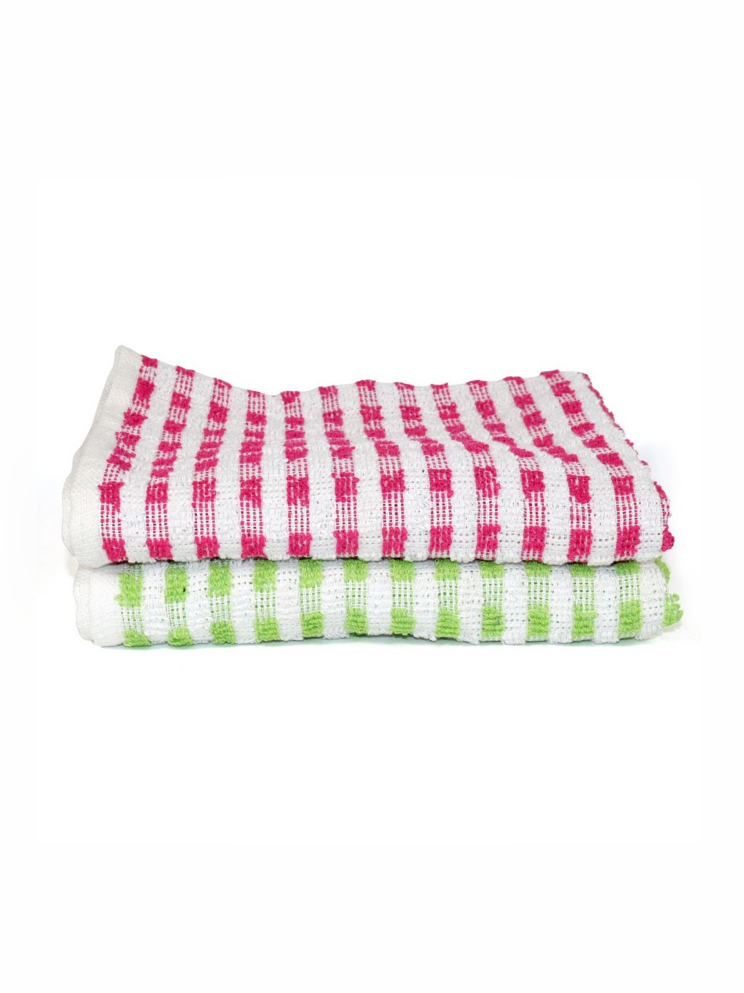 PRAKARTIK Pink & Green 2 Pieces Striped Cotton Kitchen Towels